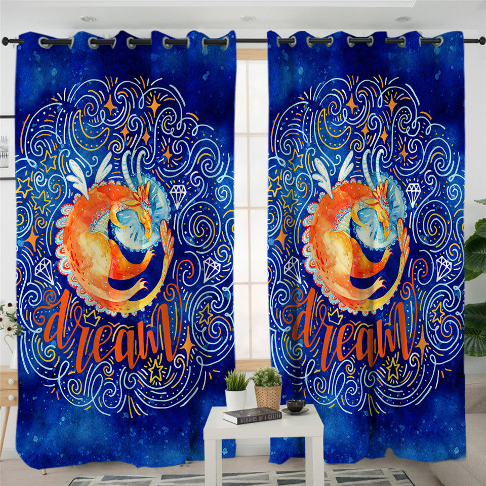 Mythical Ying Yang Dark Blue 2 Panel Curtains