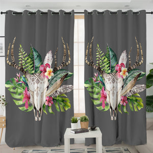 Trophy Head Flower Themed 2 Panel Curtains