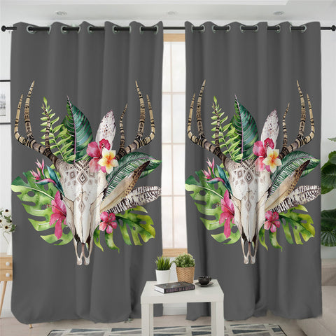 Image of Trophy Head Flower Themed 2 Panel Curtains