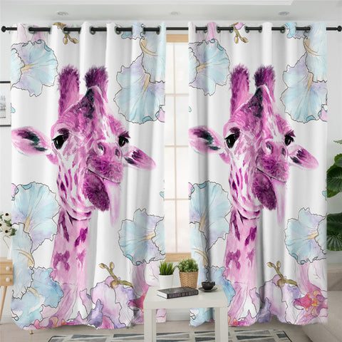 Image of Pink Giraffe 2 Panel Curtains