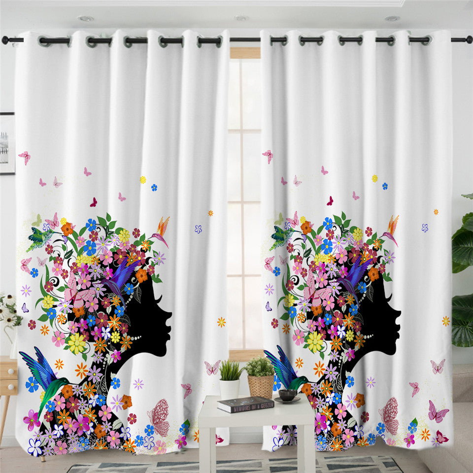 Black Girl Flowers 2 Panel Curtains