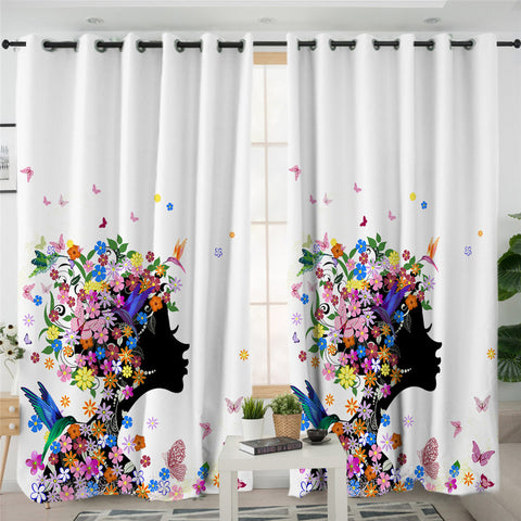 Image of Black Girl Flowers 2 Panel Curtains