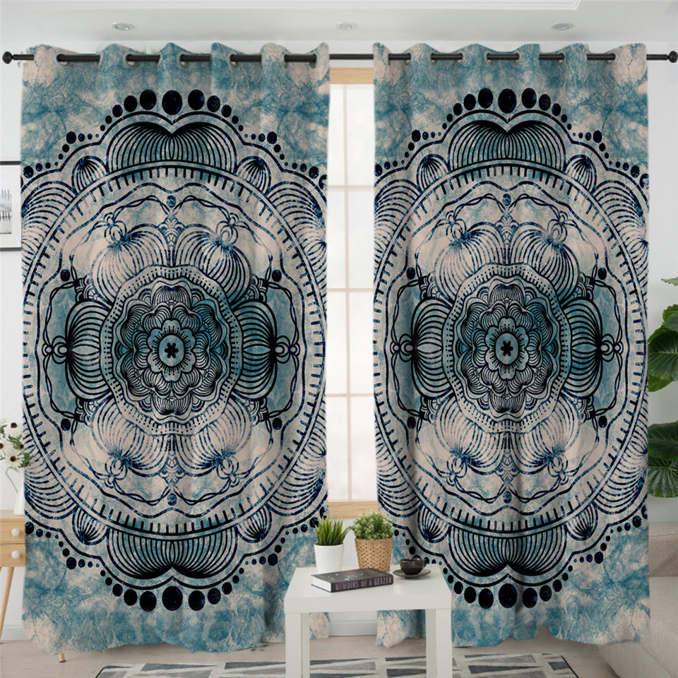 Vintage Gray Mandala Themed 2 Panel Curtains