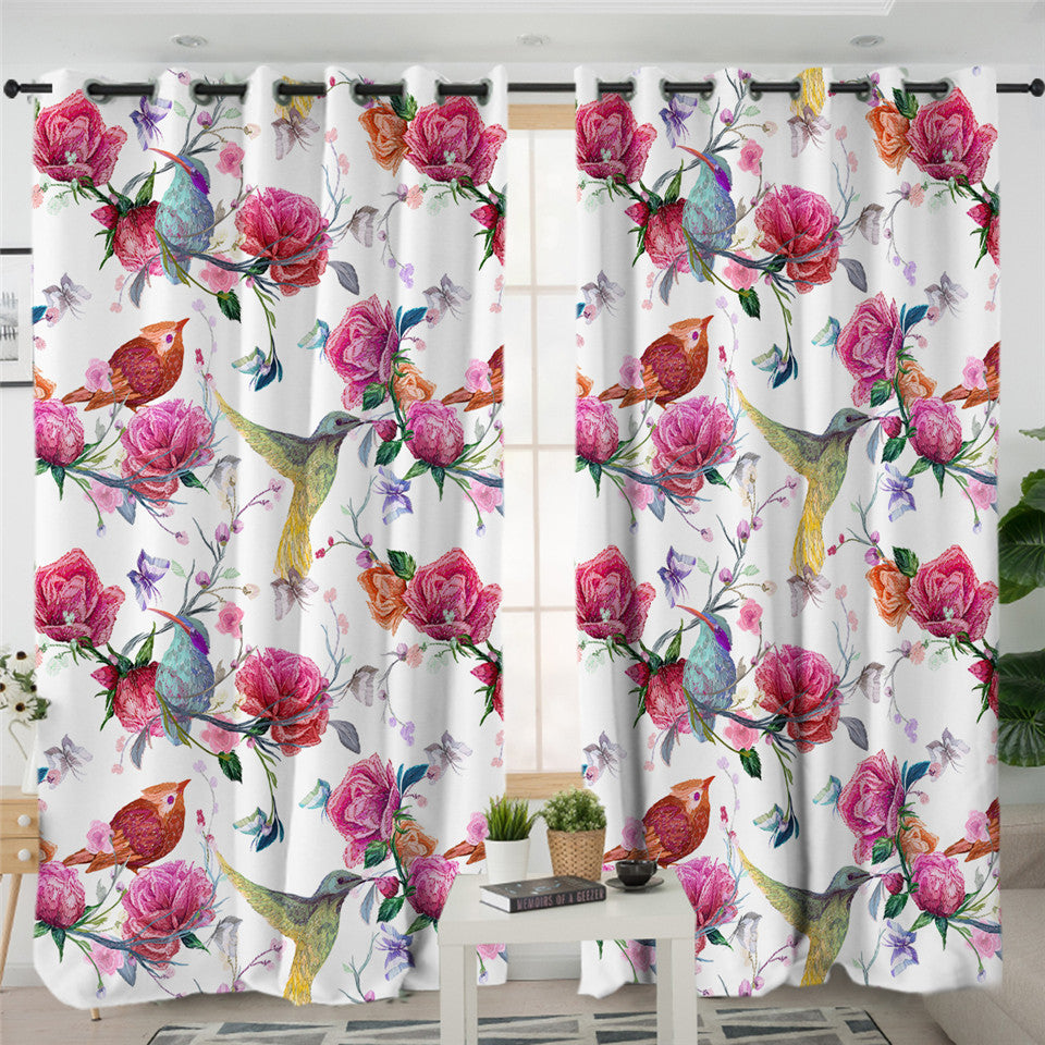 Bird And Flower 2 Panel Curtains