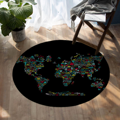 Image of World Map SW0473 Round Rug