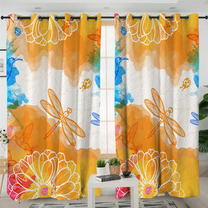 Garden Themed Orange 2 Panel Curtains