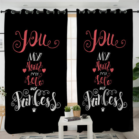 Image of You Are My Heart My Love Black 2 Panel Curtains