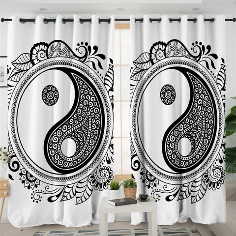 Image of Yin Yang Themed 2 Panel Curtains
