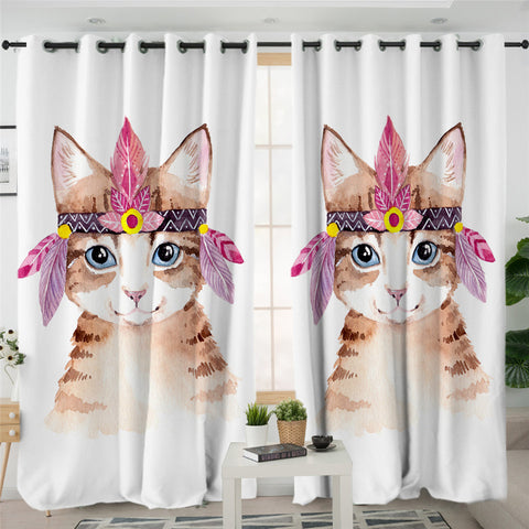 Image of Girl Cat 2 Panel Curtains