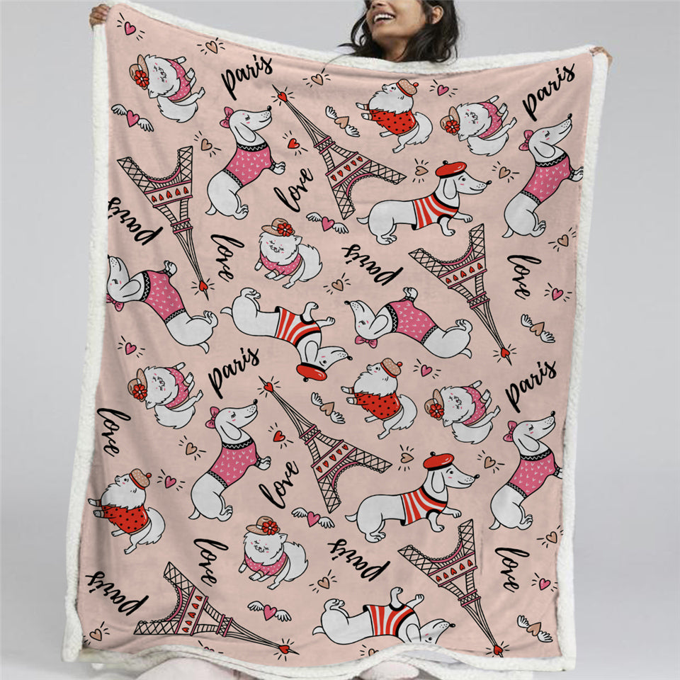 Paris Dachshund Sherpa Fleece Blanket - Beddingify