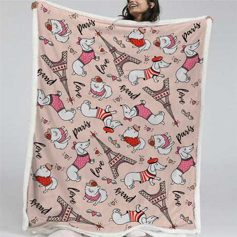 Image of Paris Dachshund Sherpa Fleece Blanket - Beddingify