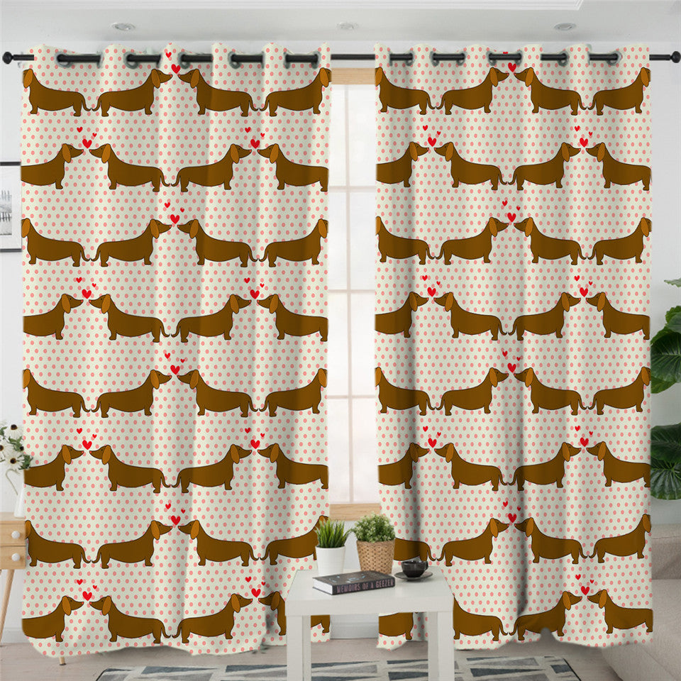 I Love Dachshund Themed 2 Panel Curtains