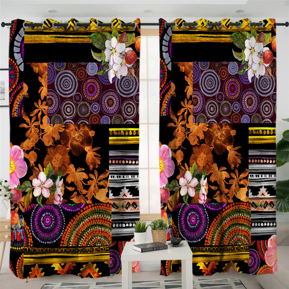 Luxury Patchwork Themed 2 Panel Curtains