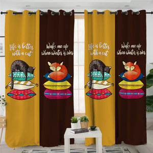 Sleeping Cat Fox 2 Panel Curtains