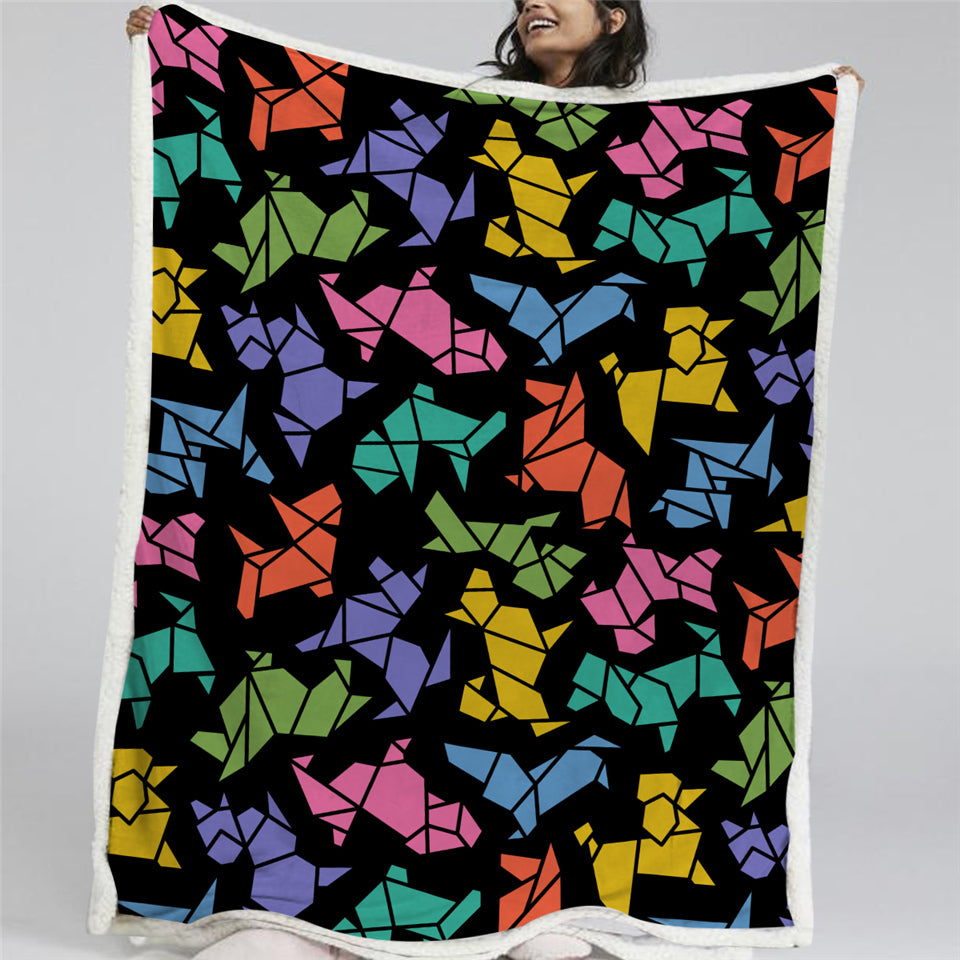 Colorful Origami Dogs Sherpa Fleece Blanket - Beddingify