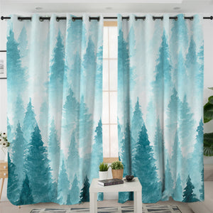 Winter In Forest Themed 2 Panel Curtains