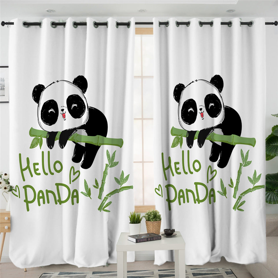 Hello Panda Cub Bamboo White 2 Panel Curtains
