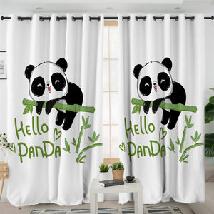 Hello Panda Cub Bamboo White 2 Panel Curtains