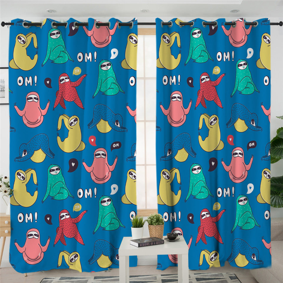 Funny Sloth Themed 2 Panel Curtains