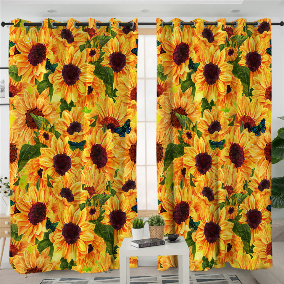 Sunflower Themed SWKL2034 2 Panel Curtains