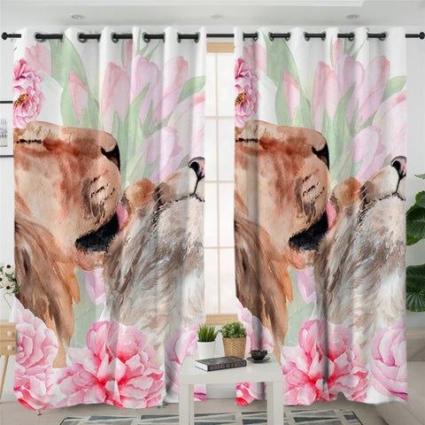 Image of Flowers Lion 2 Panel Curtains
