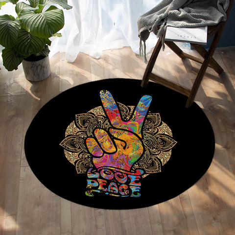 Image of Love & Peace Handsigns SW0464 Round Rug