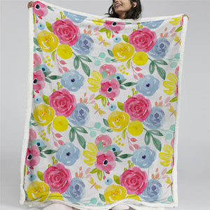 Pastel Flowers Sherpa Fleece Blanket - Beddingify