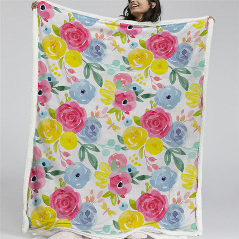 Image of Pastel Flowers Sherpa Fleece Blanket - Beddingify