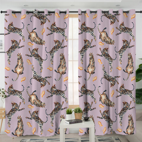 Image of Cute Cat Themed 2 Panel Curtains