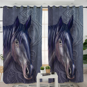3D Horse Dark 2 Panel Curtains
