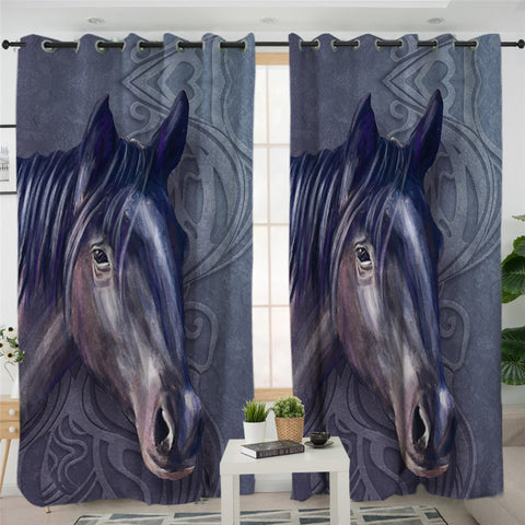 Image of 3D Horse Dark 2 Panel Curtains