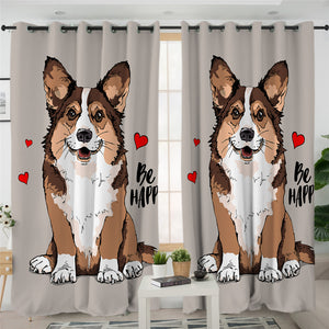 Happy Corgi 2 Panel Curtains