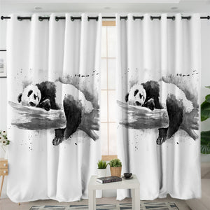 3D Panda Snooze 2 Panel Curtains