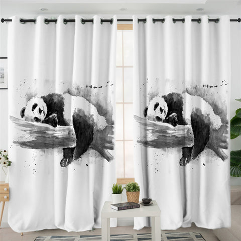 Image of 3D Panda Snooze 2 Panel Curtains