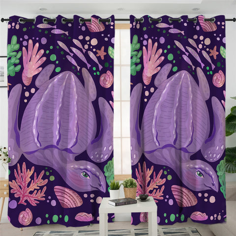 Image of Purple Turtle Themed 2 Panel Curtains
