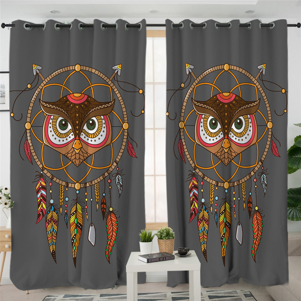 Cartoon Owl Dream Catcher 2 Panel Curtains