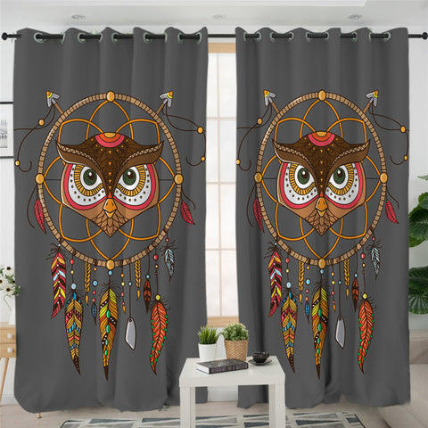 Image of Cartoon Owl Dream Catcher 2 Panel Curtains