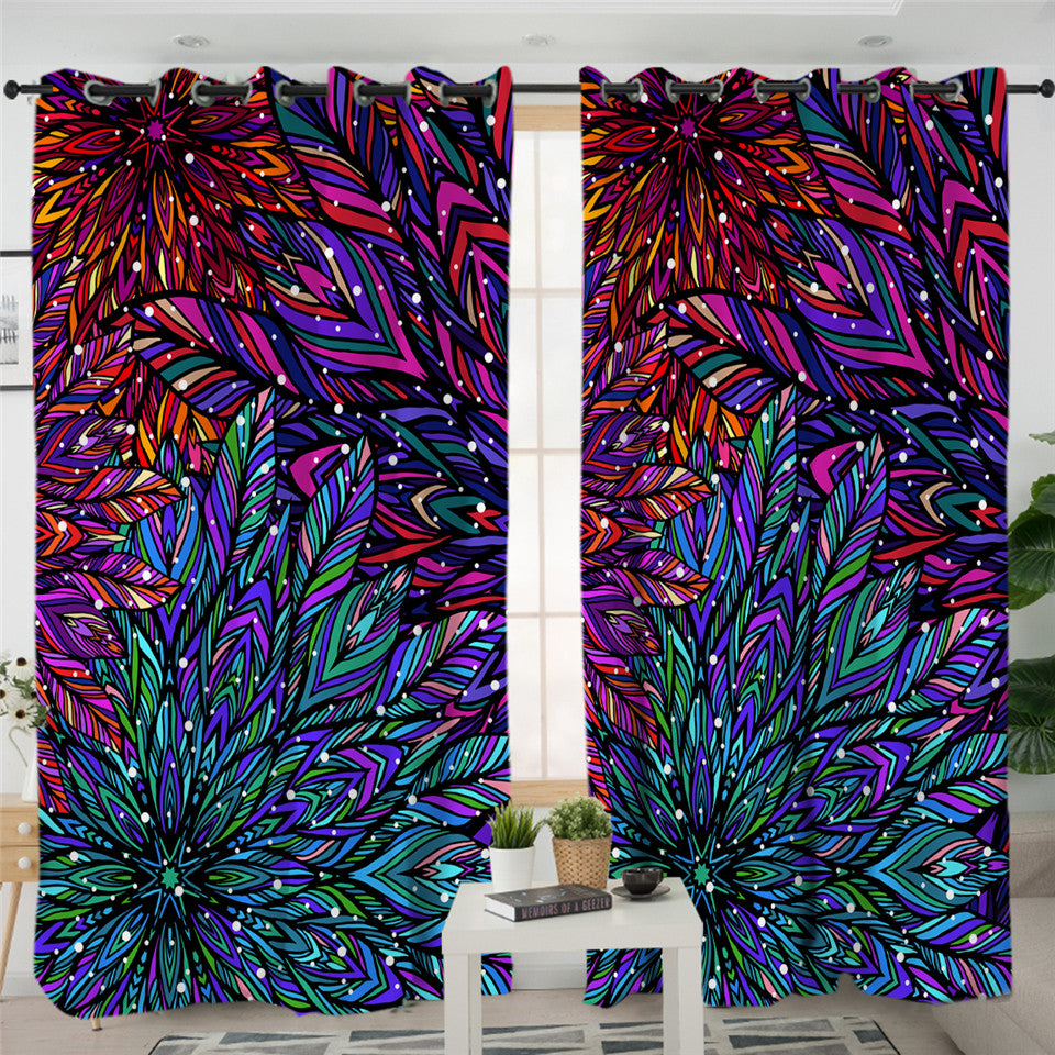Mystique Patterned Leaves 2 Panel Curtains