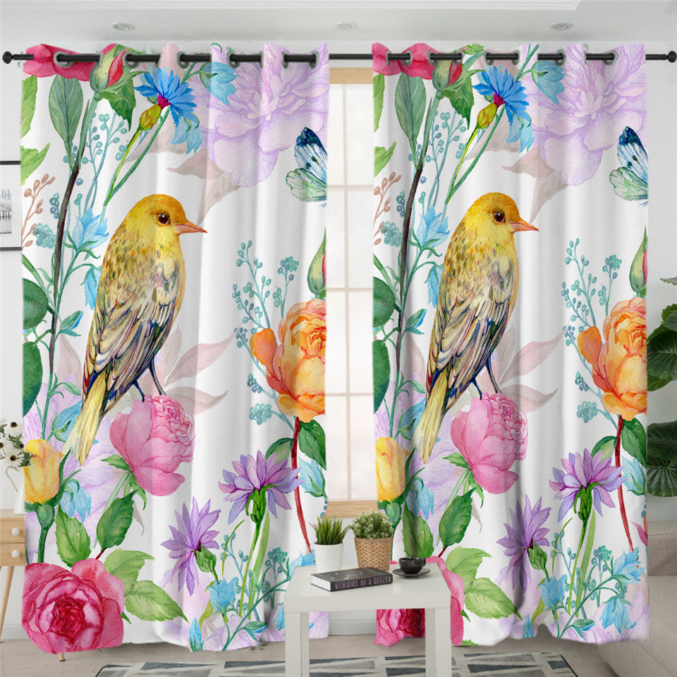 Flower And Bird 2 Panel Curtains