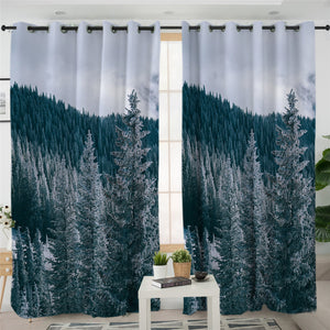 Cold Pine Forest 2 Panel Curtains