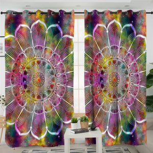 Colorful Galaxy Mandala Flower 2 Panel Curtains