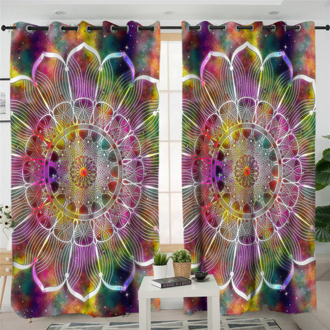 Image of Colorful Galaxy Mandala Flower 2 Panel Curtains