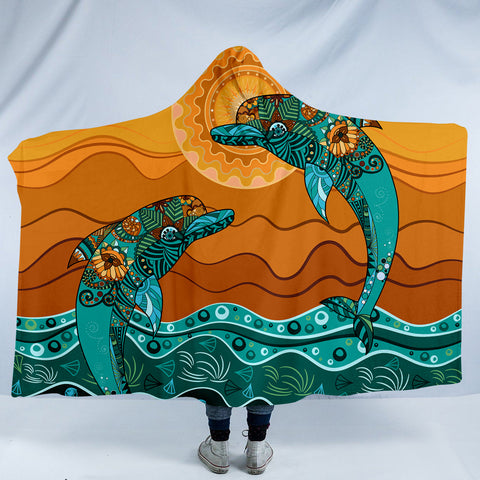 Image of Leaping Duo Dolphins SW1398 Hooded Blanket