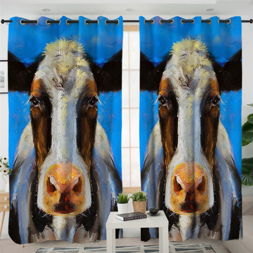 Oilpainted Cow Mugshot 2 Panel Curtains