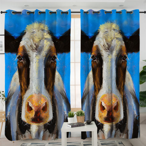 Image of Oilpainted Cow Mugshot 2 Panel Curtains