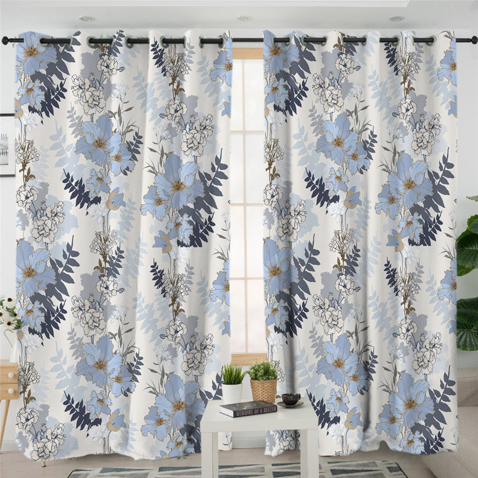 Flower Patterns White 2 Panel Curtains