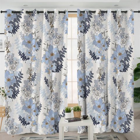 Image of Flower Patterns White 2 Panel Curtains