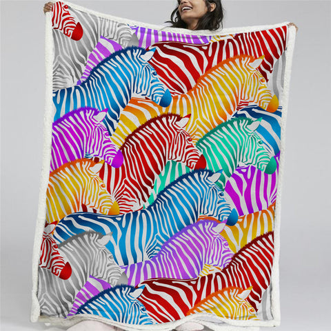 Image of Colorful Zebra Sherpa Fleece Blanket - Beddingify