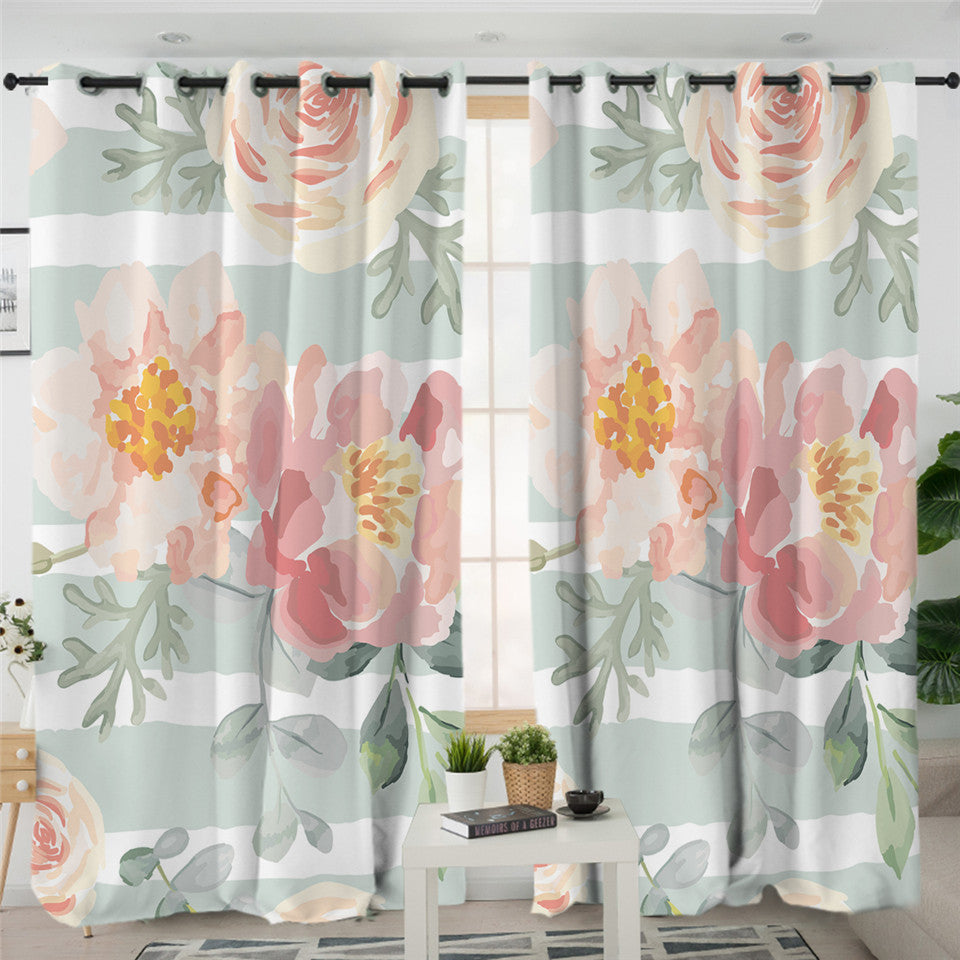 Light Watercolor Flower 2 Panel Curtains