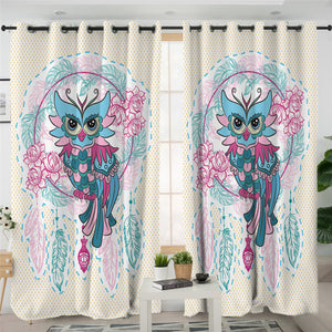 Gaudy Owl Dream Catcher 2 Panel Curtains